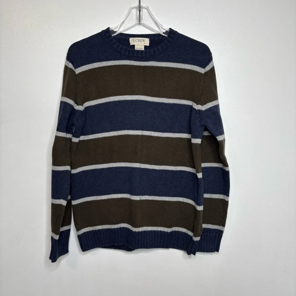 J.Crew Striped Cotton Knit Sweater Blue Green Gray Small
